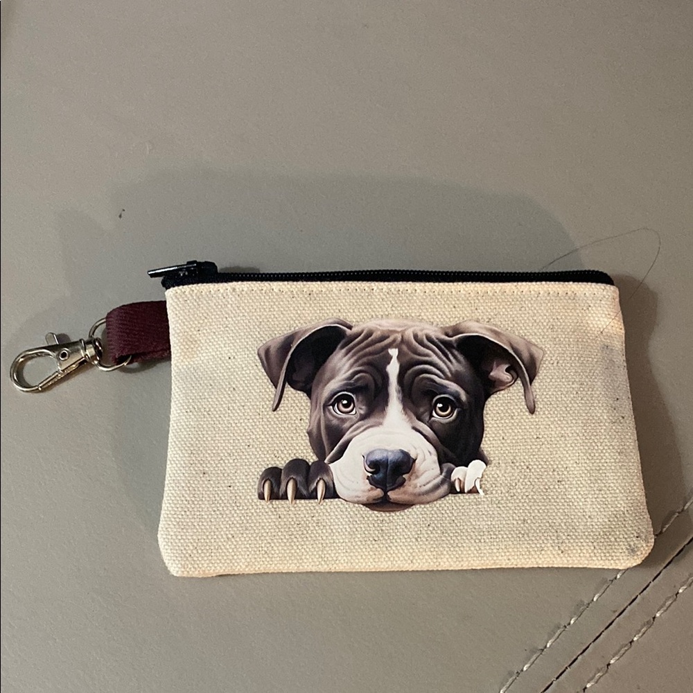 Pit Bull Puppy zippered Coin pouch with lobster clasp